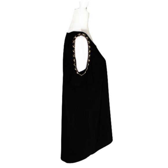 Coco Bianco Top Black Cold Shoulder Chain Strap Detail Top Size Medium NEW - Picture 5 of 13